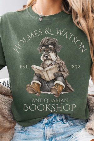 Holmes & Watson Antiquarian Bookshop Sherlock Dog T-Shirt Gift For Women