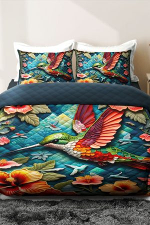 Hummingbird Lover Quilt Bedding Set Best Gift For Birdwatchers And Nature Admirers