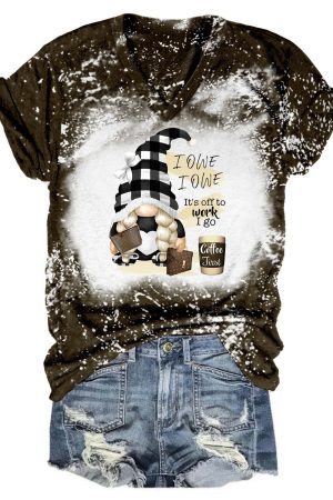 I Owe It's Off To Work Coffee Gnome Tie Dye V-Neck Shirt Gnome Presents