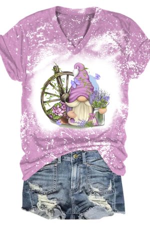 Lavender Gnome V-Neck Shirt Unique Gnome Gifts