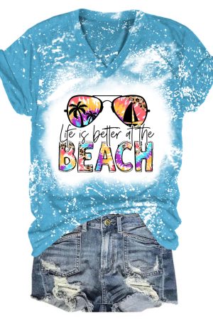 Lift Is Better At The Beach Bleaching V-Neck Shirt Girls Trip Travel Vacation Gift Ideas