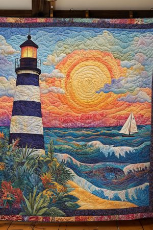 Lighthouse In Sunrise Quilt Blanket Gift For Girl