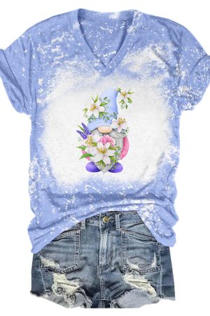Lily Flower Gnome Tie Dye V-Neck Shirt Gnome Themed Gifts