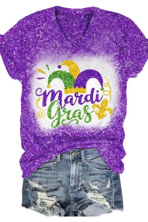 Mardi Gras Fat Tuesday Glitter V-Neck V-Neck Shirt Mardi Gras Gifts For Sister