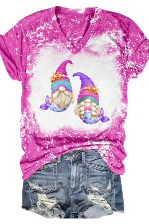 Mermaid Gnomes Tie Dye V-Neck Shirt Best Gnome Gifts