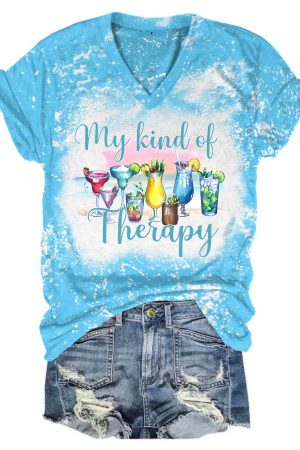 My Kind of Therapy Print V-Neck Tee Gifts For Young Women