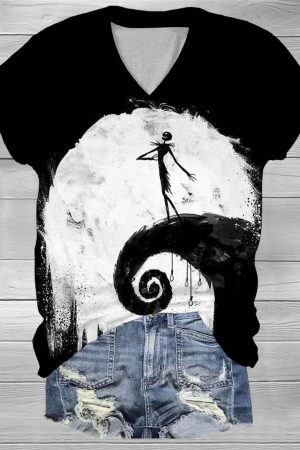 Nightmare Skull Print V-Neck V-Neck Shirt Skull Themed Gifts