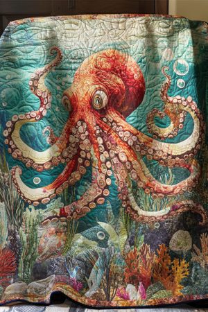 Octopus Ocean Waves Quilt Blanket Cool Octopus Gifts