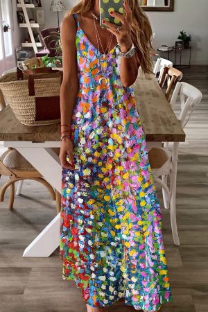 Oil Painting Sleeveless V Neck Dress Top 10 Birthday Gifts For Her