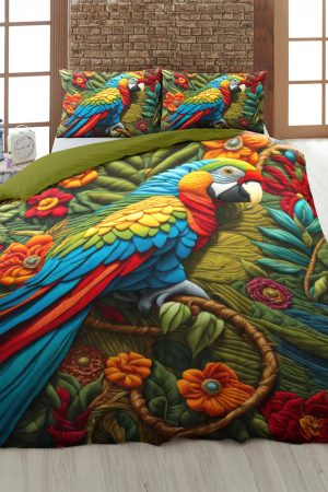 Parrot Lovers Quilt Bedding Set Best Gift For Bird And Tropical Lovers