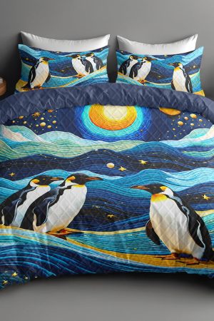 Penguin Lovers Quilt Bedding Set Ultimate Gift For Arctic And Bird Enthusiasts