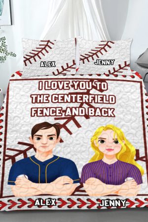 Personalized Baseball Couple Quilt Bedding Set Special Line Cute Couple Gifts