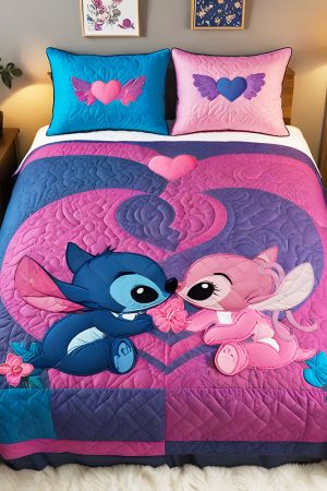 Personalized Cartoon Couple Quilt Bedding Set Cute Gifts For Couple