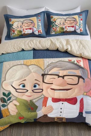 Personalized Cartoon Couple Quilt Bedding Set Love Adventure Gifts For Couples Who Have Everything