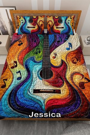 Personalized Colorful Rainbow Guitar Quilt Bedding Set Special Line Guitar Accessories Gifts