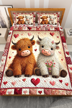 Personalized Cow Couple Quilt Bedding Set Romantic Gifts For Couples