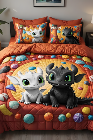 Personalized Cute Couple Quilt Bedding Set Romantic Gifts For Couples