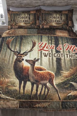 Personalized Deer Couple Quilt Bedding Set Gift Experiences For Couples