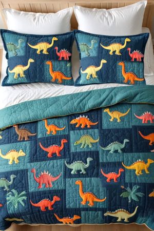 Personalized Dinosaur Lovers Quilt Bedding Set Cute Dinosaur Patterns