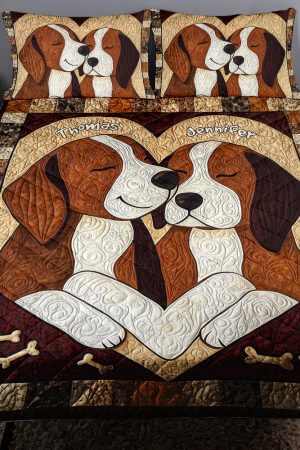 Personalized Dog Couple Quilt Bedding Set Special Line Gifts For Couples Who Have Everything