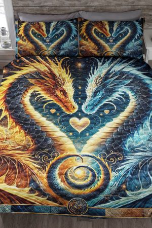 Personalized Dragon Couple Quilt Bedding Set Special Line Gift Experiences For Couples