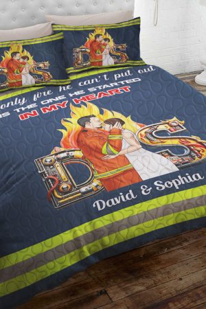 Personalized Firefighter Couple Quilt Bedding Set Romantic Gifts For Couples
