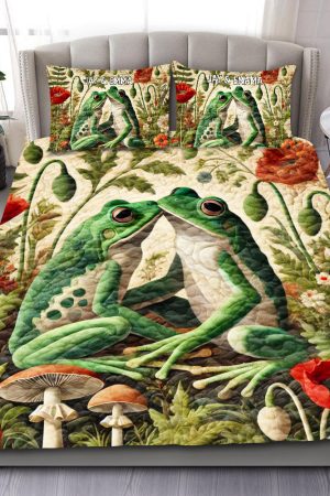 Personalized Frog Couple Quilt Bedding Set Special Line Gifts For Couples Who Have Everything
