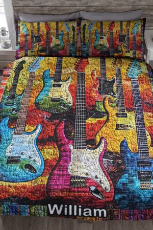 Personalized Guitar Lovers Quilt Bedding Set Special Line Guitar Bedding Set Best Gift For Guitars Fan