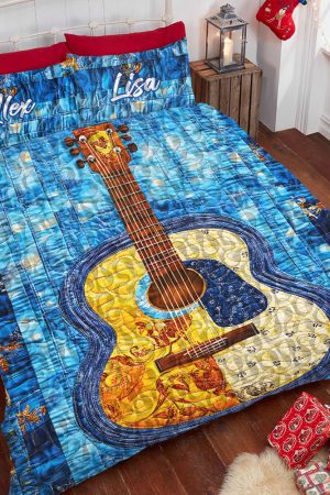 Personalized Guitar Lovers Quilt Bedding Set Special Line Guitar Themed Bedding