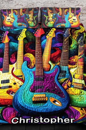 Personalized Guitar Lovers Quilt Bedding Set Special Line Radiant Tones Guitar Gifts