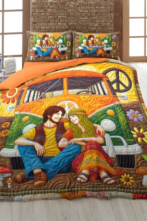 Personalized Hippie Couple Quilt Bedding Set Special Line Anniversary Gifts For Couples