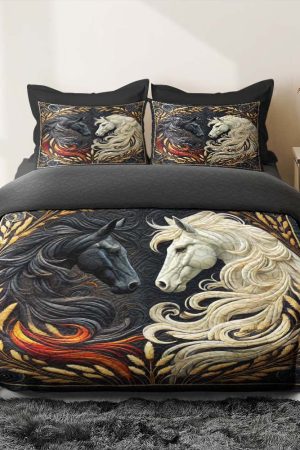 Personalized Horse Couple Quilt Bedding Set Special Line Gifts For Him