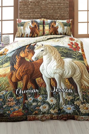 Personalized Horse Couple Quilt Bedding Set Special Line Gifts For Him