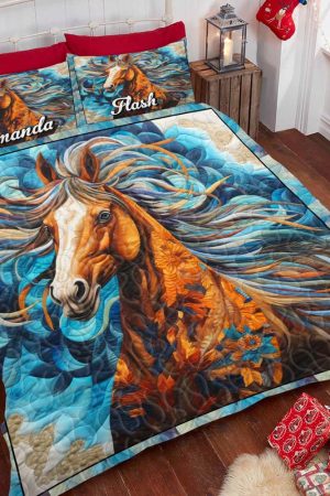 Personalized Horse Lovers Quilt Bedding Set Special Line Best Gift For Him