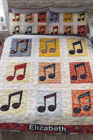 Personalized Music Lovers Quilt Bedding Set Musical Notes Gift For Music Lovers