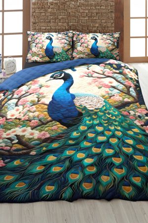 Personalized Peacock Quilt Bedding Set Elegant & Colorful Design Best Gift Ideas
