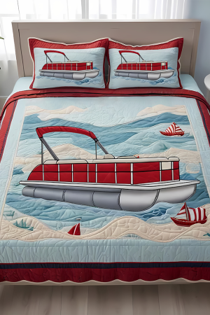 Personalized Pontoon Lovers Quilt Bedding Set For Lake House Bedroom Best Gift Ideas