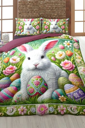 Personalized Rabbit Quilt Bedding Set Easter Day Gift Ideas For Rabbit Lover