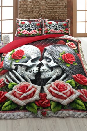 Personalized Skull Couple Quilt Bedding Set Anniversary Gifts For Couples