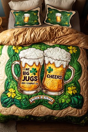 Personalized St. Patrick's Edition Couple Quilt Bedding Set Like Big Jugs Cute Couple Gifts