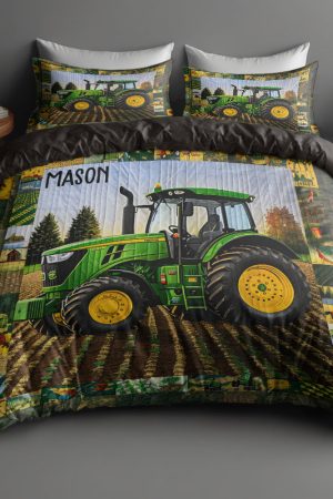 Personalized Tractor Couple Quilt Bedding Set Special Line Anniversary Gifts For Couples