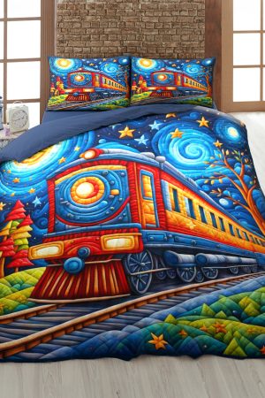Personalized Train Lovers Quilt Bedding Set Special Line Railroad Enthusiast Best Gift Ideas