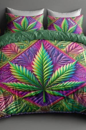 Personalized Weed Quilt Bedding Set Special Line Gifts For Weed Lovers