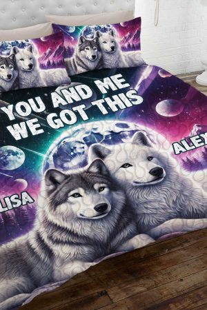 Personalized Wolf Couple Quilt Bedding Set Special Line Gifts For Couples Who Have Everything