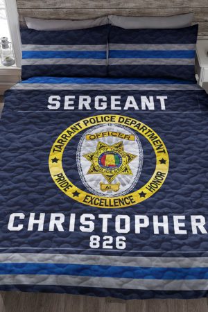 Police Quilt Bedding Set Special Line With Department Logo Custom Police Station Patches With Name Number Tag Gifts For Police Officer & Law Enforcement