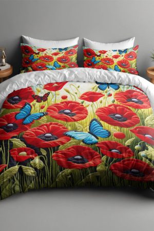 Poppy Lover Quilt Bedding Set Poppy Flowers Best Gift For Floral And Nature Enthusiasts