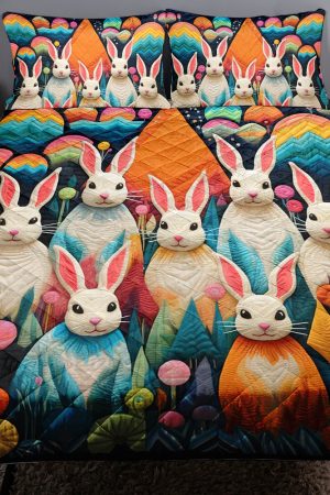 Rabbit Lovers Quilt Bedding Set Unique Easter Gift For Bunny And Animal Lovers
