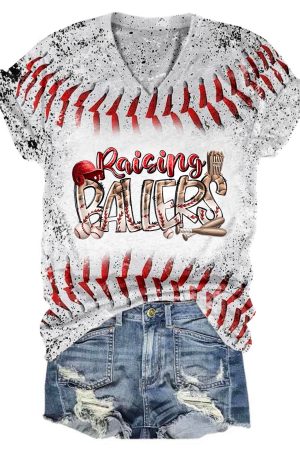 Raising Ballers Tie Dye V-Neck Shirt Baseball Father's Day Gifts