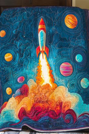 Rocket Launch Quilt Blanket Cute Blankets For Girlfriend