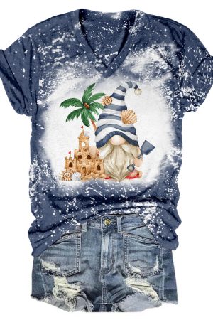 Sand Castle Gnome Tie Dye V-Neck Shirt Gnome Themed Gifts